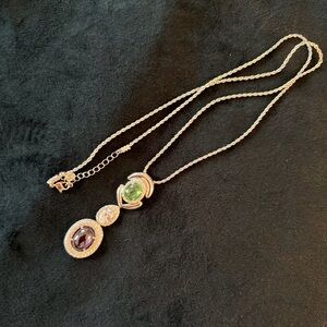 Silver Necklace with Green Gemstone Pendant
